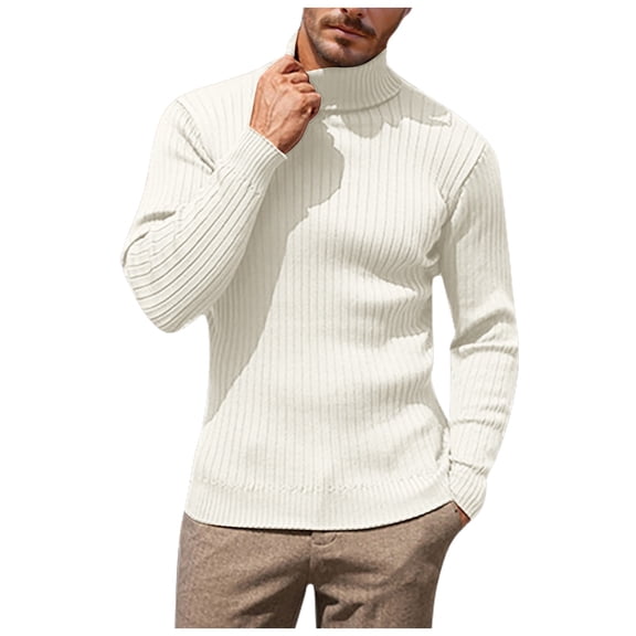 Men's Solid Color High Neck Casual Sweater â Long Sleeve Loose Comfortable Turtleneck Thermal Knit Pullover for Business & Everyday Wear, M-2XL