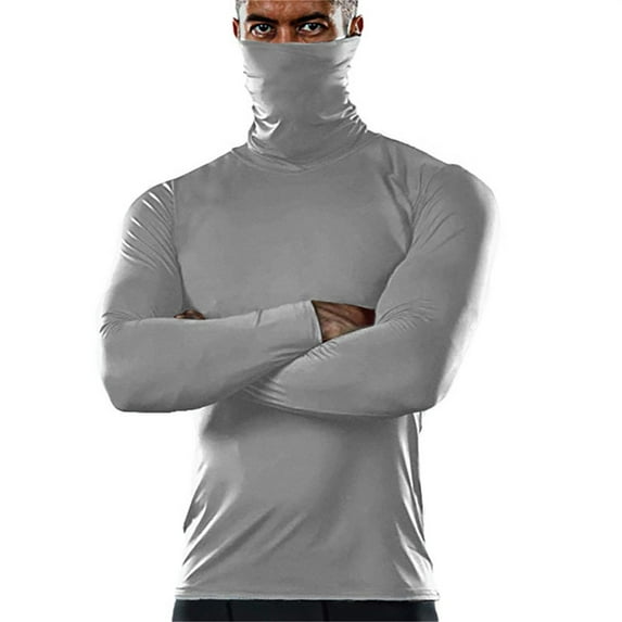 Men's Solid Color High Neck Long Sleeve Sports T Shirt for Winter Activewear Gym Workout Comfortable Breathable Base Layer Mens Casual Crew Neck Basic Tees