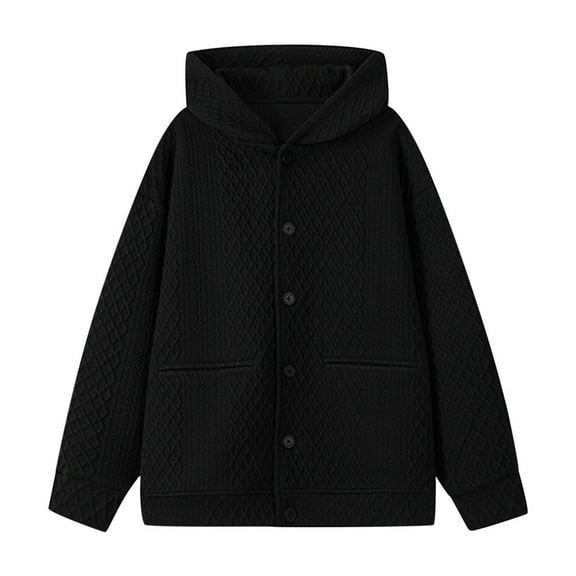 Men's Solid Color Hooded Cardigan Loose Casual Button Down Long Sleeve Hooded Sweater