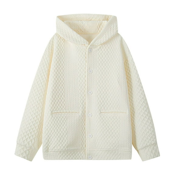 Men's Solid Color Hooded Cardigan Loose Casual Button Down Long Sleeve Hooded Sweater