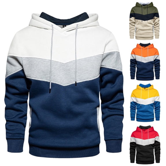 Men's Solid Color Hooded Sweatshirt, Long Sleeve Winter Top for Casual Wear, Cold Weather,Orange,XL