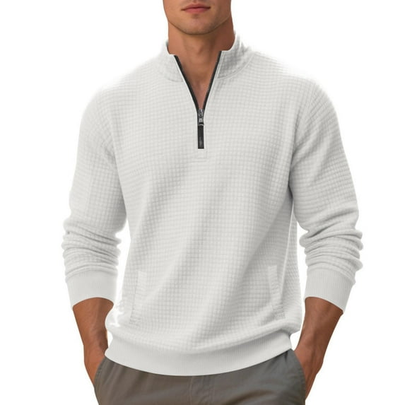 Men's Solid Color Hoodie, Standing Collar Pullover with Long Sleeves and Front Pocket, for Casual, Daily, and Outdoor Wear in Winter and Spring