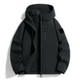 thumbnail image 1 of Men's Solid Color Jacket Trendy Long Sleeve Lightweight Hooded Windbreaker with Multi Pockets Fall 2026 Coat (3XL, Black), 1 of 9
