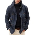 thumbnail image 1 of Men's Solid Color JacketCasual Fashion Cardigan Turtleneck Slim Fit Buttons Distressed Trench Coat, 1 of 2
