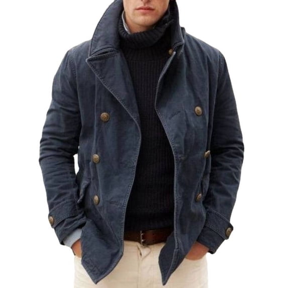Men's Solid Color JacketCasual Fashion Cardigan Turtleneck Slim Fit Buttons Distressed Trench Coat