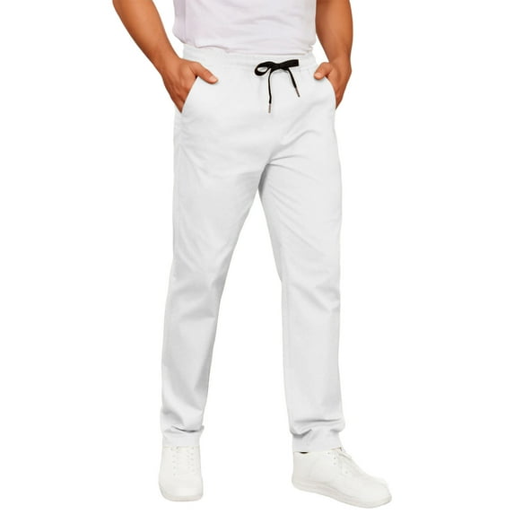 Men's Solid Color Jogger Scrub Pants Elastic Waistband Drawstring Tie Slim Fit Sport Pants