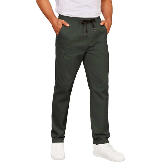 Men's Solid Color Jogger Scrub Pants Elastic Waistband Drawstring Tie Slim Fit Sport Pants