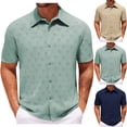 thumbnail image 1 of Men's Solid Color Knitted Shirt Cotton, Casual Knit Button Down Short Sleeve, Open Collar Breathable Top, Office Street Daily Summer Beach Vacation Slim Fit | Zenithor,Khaki L, 1 of 5