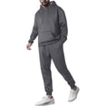 thumbnail image 1 of Men's Solid Color Lambskin Hooded Sweatshirt Suit Casual Sports Plus Velvet Warm Long Sleeved Sweatshirt Suit, 1 of 5