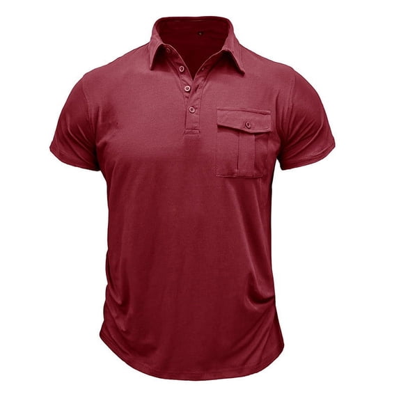 Men's Solid Color Lapel Button Pocket Short Sleeve Top T-shirt Short Sleeve Turndown Collar Blouse Mens T Shirts Cropped Tshirt Mens Thermal Tops