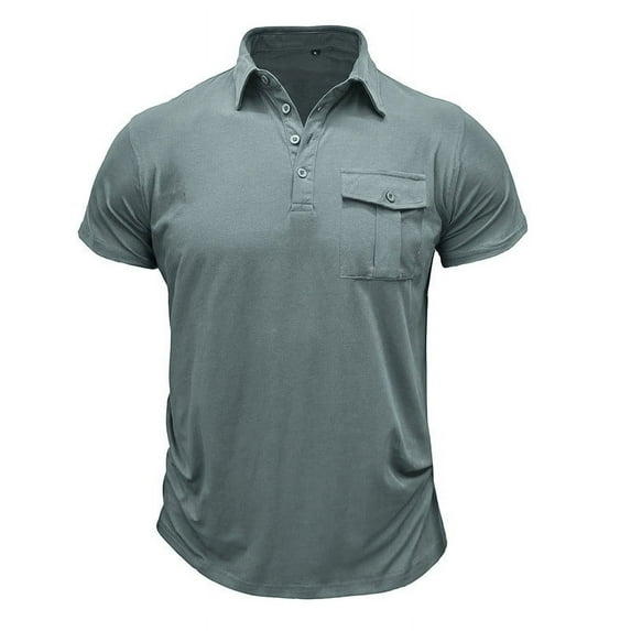 Men's Solid Color Lapel Button Pocket Short Sleeve Top T-shirt Short Sleeve Turndown Collar Blouse Mens T Shirts Cropped Tshirt Christian Shirts For Men