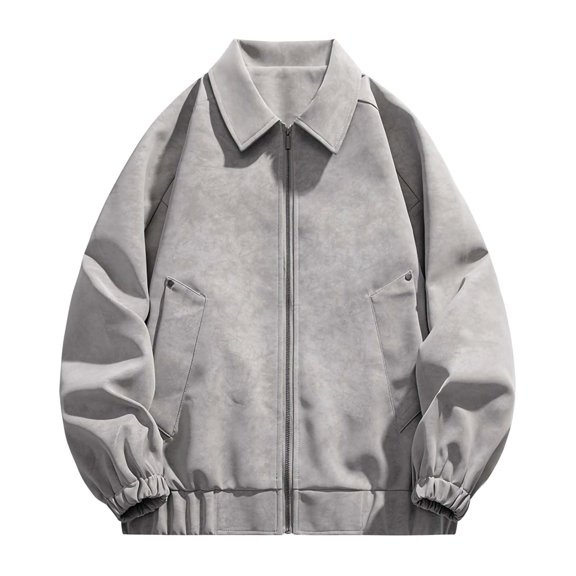 Men's Solid Color Lapel Collar Cargo Jacket Multi‑Pocket Elastic Hem Long Sleeve Casual Outer Coat Camping Cycling