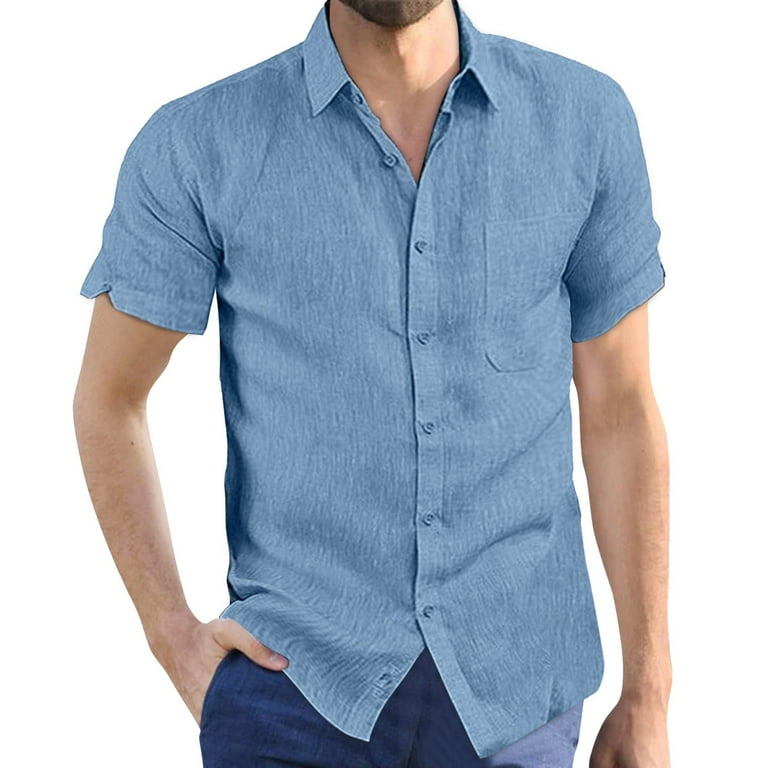 Men s Solid Color Lapel Jacket Short sleeved Button Cardigan Casual Loose Shirt Shirts for Men Long Sleeve Button down Shirt Men Long Sleeve Walmart