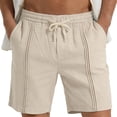thumbnail image 1 of Men's Solid Color Linen Drawstring Elastic Waist Straight Leg Casual Pants with Pockets, 1 of 8