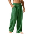 thumbnail image 1 of Men's Solid Color Linen Loose Casual Pocket Drawstring Elastic Waist Pants, 1 of 3