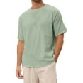 thumbnail image 1 of Men's Solid Color Linen T-shirt Casual Crew Neck Short Sleeve Blouse Lightweight Basic Sports Tops, 1 of 7
