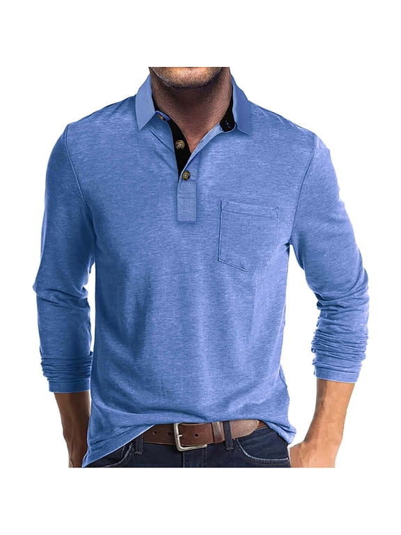 Men's Solid Color Long Sleeve 3-Button Placket Pocket Polos Collared Casual Classic Shirts for Men Spring Autumn Fashion Everyday Tops