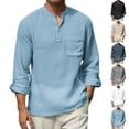 thumbnail image 1 of Men's Solid Color Long Sleeve Button Down Casual Shirt T-Shirt Top Crewneck Loose Fit Soft Cotton Plain Work Office Business Casual Daily Outfit Modern Fashion Essential | AESTIVO,Black L, 1 of 6
