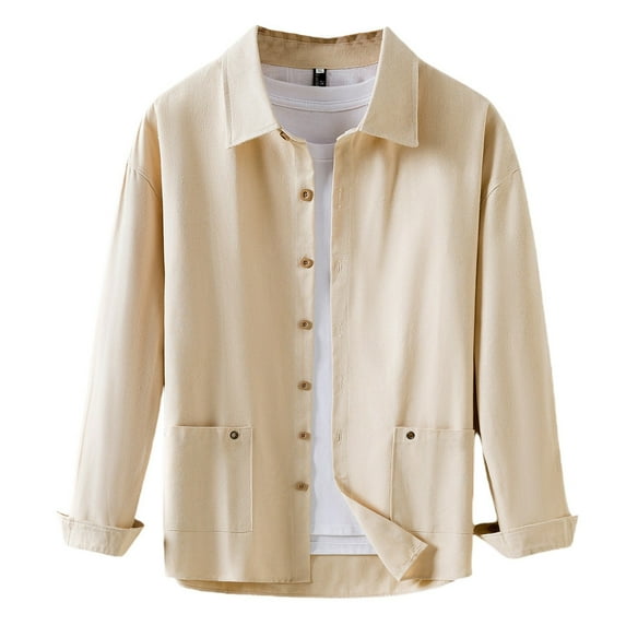 Men's Solid Color Long Sleeve Casual Button Down Shirt Spread Collar Comfortable Breathable Dress Shirt for Everyday Wear