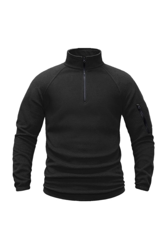 Men's Solid Color Long Sleeve Fleece Pullover Jacket Warm Half Zipper Stand Up Collar Outerwear Blouse Workout Casual Outdoor Fashion Basic Winter Clothing