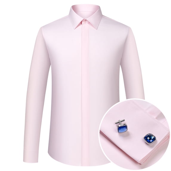 Men's Solid Color Long Sleeve Fly Front Placket French Cuff Dress Shirts Formal Business Activities Includes Blue Gemstone Cufflinks