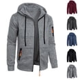 thumbnail image 1 of Men's Solid Color Long Sleeve Hooded Full-Zip Cardigan Sweater Jacket Casual Coat Polyester Soft Lightweight Breathable Spring Fall Layering Outfits Gift Streetwear | JASKFLY,Black L, 1 of 5