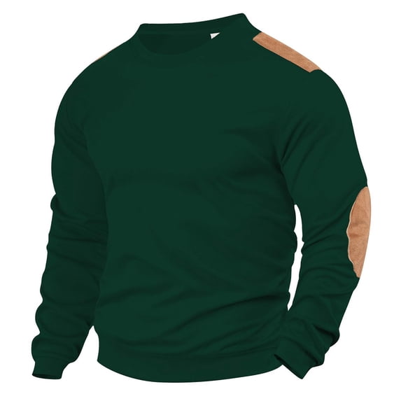 Men's Solid Color Long Sleeve Pullover Top Big and Tall with Drawstring Twill Round Neck Base Layer