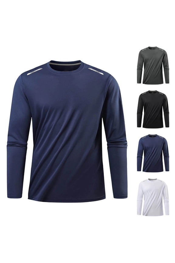 Men's Solid Color Long Sleeve Round Neck Ice Silk T-Shirt Fitness Base Layer Top for Gym Workout Running Casual Daily Wear Moisture-Wicking Breathable Lightweight | Ihhxva,Black 2XL
