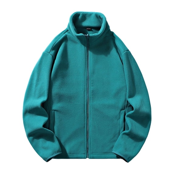 Men's Solid Color Long Sleeve Stand Collar Zipper Fleece Pullover Hooded Jacket