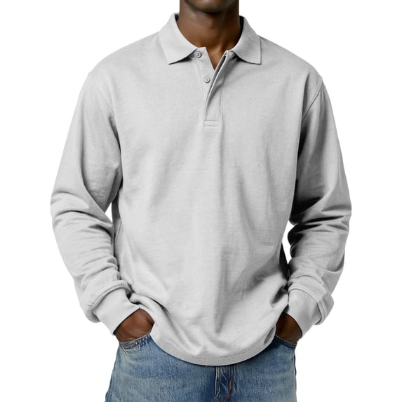 Men's Solid Color Long Sleeved Polo Shirt Spring New Product Simple Exquisite Loose and Casual Men's Top Fashionable Streetwear Polo Shirt Men White XL