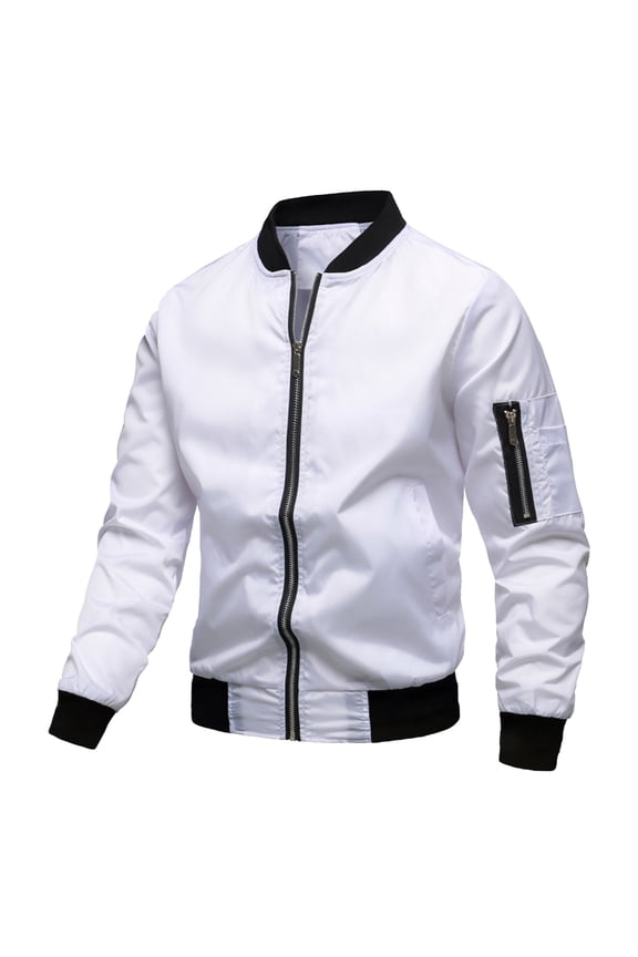 Men's Solid Color Long-Sleeved Windproof Zipper Baseball Jacket – Thin Loose-Fit Casual Sporty Coat for Spring, Autumn & Winter