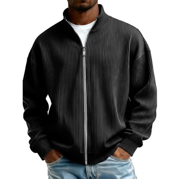 Men's Solid Color Loose Casual Stand Collar Full Zip Long Sleeve Shirt For Comfort