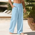 thumbnail image 1 of Men's Solid Color Loose Fit Casual Linen Pants with Embroidered Pocket and Drawstring Elastic Waist, 1 of 4