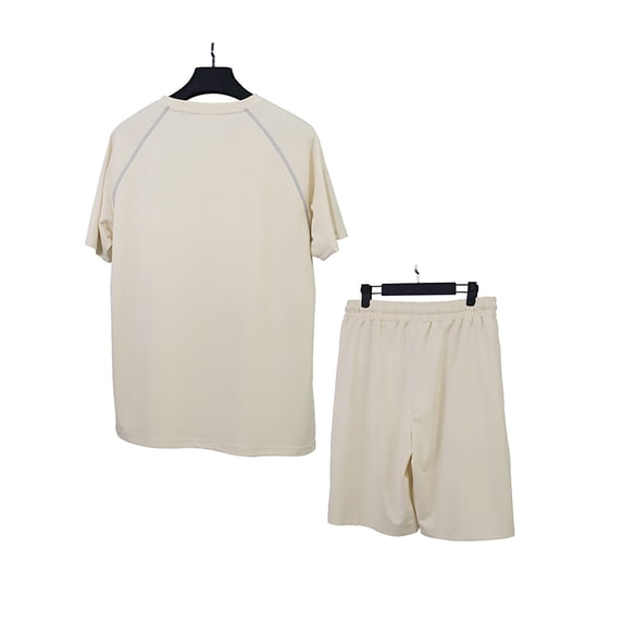 Men's Solid Color Lounge Sets Elastic Waist Drawstring Shorts Pockets 2Pcs Sweatsuit Loose Loungewear Casual Comfyfit Workout Sets Fall Lightweight Clothing For Male Beige Xxl