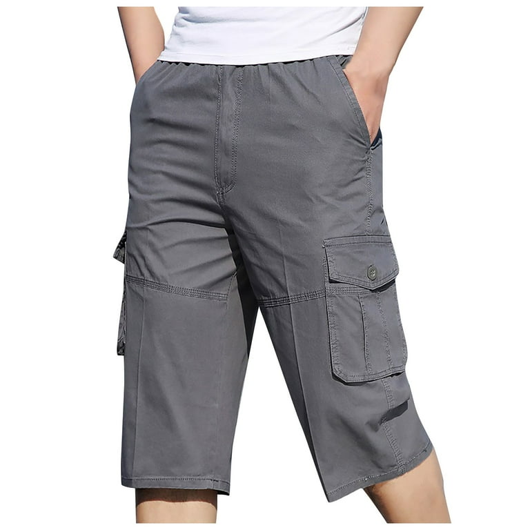 Men's Solid Color Multiple Pocket Shorts Sports Fishing Cropped