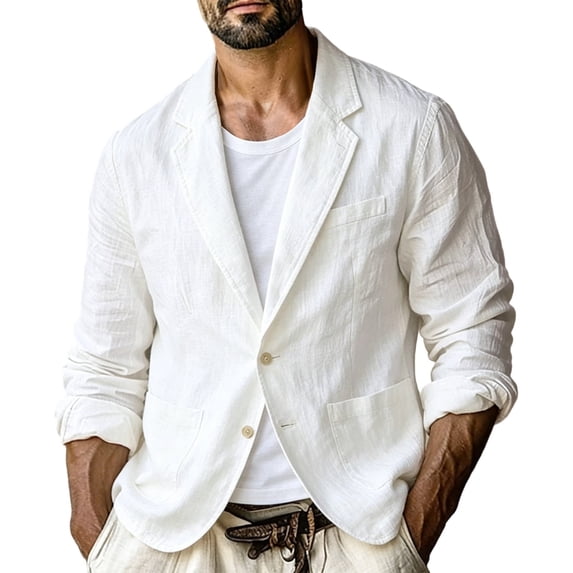 Men's Solid Color One Button Linen Blazer with Patch Pockets, Casual Lapel Collar Suit Jacket, Lightweight Business Casual Coat for Summer Events and Daily Wear