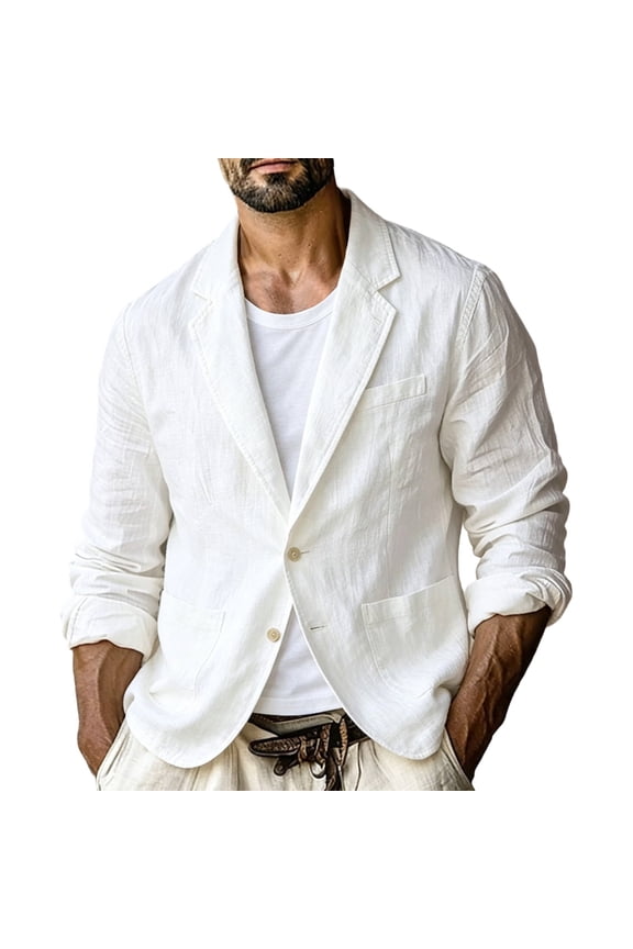 Men's Solid Color One Button Linen Blazer with Patch Pockets, Casual Lapel Collar Suit Jacket, Lightweight Business Casual Coat for Summer Events and Daily Wear