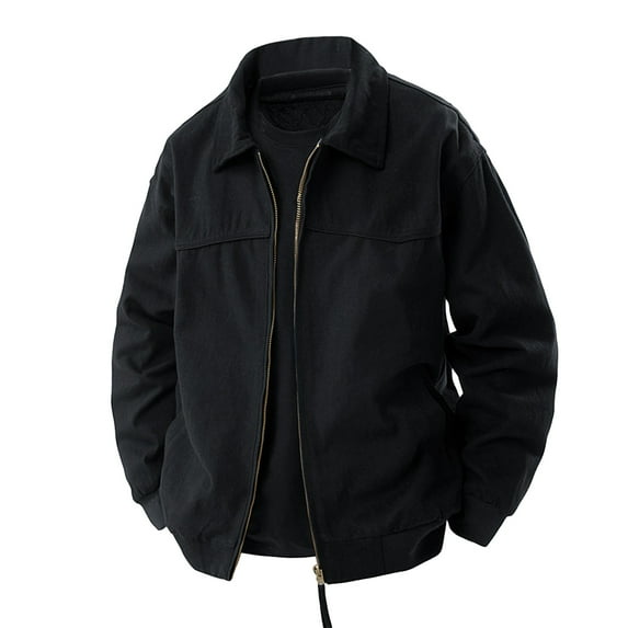 Men's Solid Color Outdoor Sports Casual Jacket with Pocket & Zipper, Black, Size L