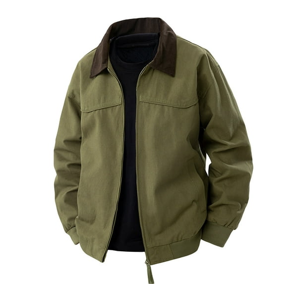 Men's Solid Color Outdoor Sports Casual Jacket with Pocket & Zipper, Green, Size XXL