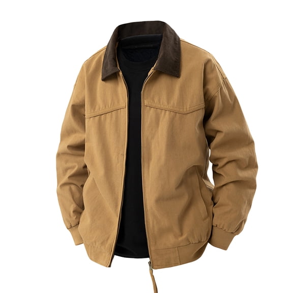 Men's Solid Color Outdoor Sports Casual Jacket with Pocket & Zipper, Khaki, Size M