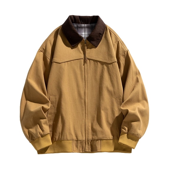 Men's Solid Color Outdoor Sports Casual Jacket with Pocket & Zipper, Khaki, Size XXXL