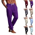 thumbnail image 1 of Men's Solid Color Pajama Pants with Pockets & Drawstring - Cuffed Jogger Sleep Bottoms for Men, Elastic Waist Soft Lightweight Lounge Homewear Purple M, 1 of 7
