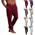 thumbnail image 1 of Men's Solid Color Pajama Pants with Pockets & Drawstring - Cuffed Jogger Sleep Bottoms for Men, Elastic Waist Soft Lightweight Lounge Homewear Wine XL, 1 of 7