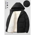 thumbnail image 1 of Men's Solid Color Patched Zip Up Hooded Winter Coat, Regular Fit Casual Long Sleeve Waterproof Warm Jacket for Winter, Men's Clothes for Daily Wear  Black-M, 1 of 7