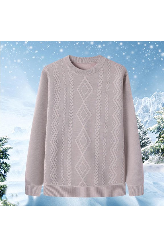 Men's Solid Color Patterned Round Neck Cozy Winter Knit Sweater