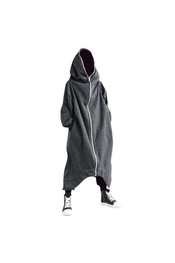 Men's Solid Color Personality 2024 New Dark Style Full Body Zipper Anime Hoodies Long Hooded Sweater Jacket Tech Hoodie Hoodies for Men Zip up Men's Fashion Hoodies & Sweatshirts Sleevel