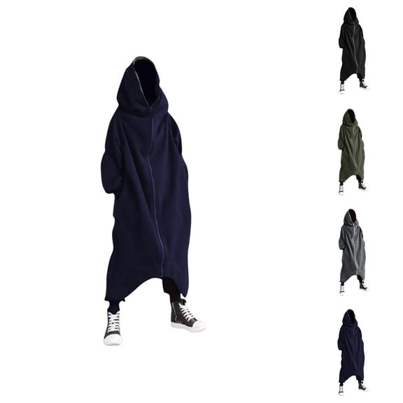 Men's Solid Color Personality Dark Style Full Body Zipper Long Hooded Sweater Jacket Men Cotton Hooded Sweatshirt
