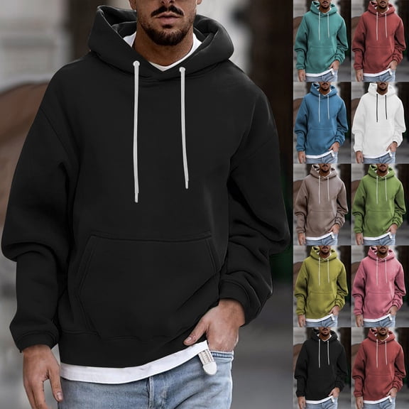 Men's Solid Color Plush Fleece Warm Coat, Hooded Sherpa Lined Heavyweight Sweatshirt Jacket for Winter, Cold Weather,Khaki,2XL