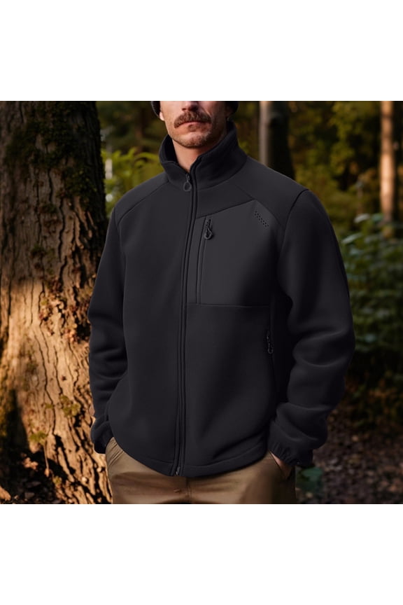 Men's Solid Color Pocket Zipper Cardigan Long Sleeved Stand Up Collar Wool Jacket Men's Jacket Waterproof Coat Hooded Raincoat