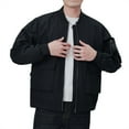 thumbnail image 1 of Men's Solid Color Pocket Zipper Fashion Baseball Jacket Simple Style Stand Collar Casual Streetwear Black XXL, 1 of 6